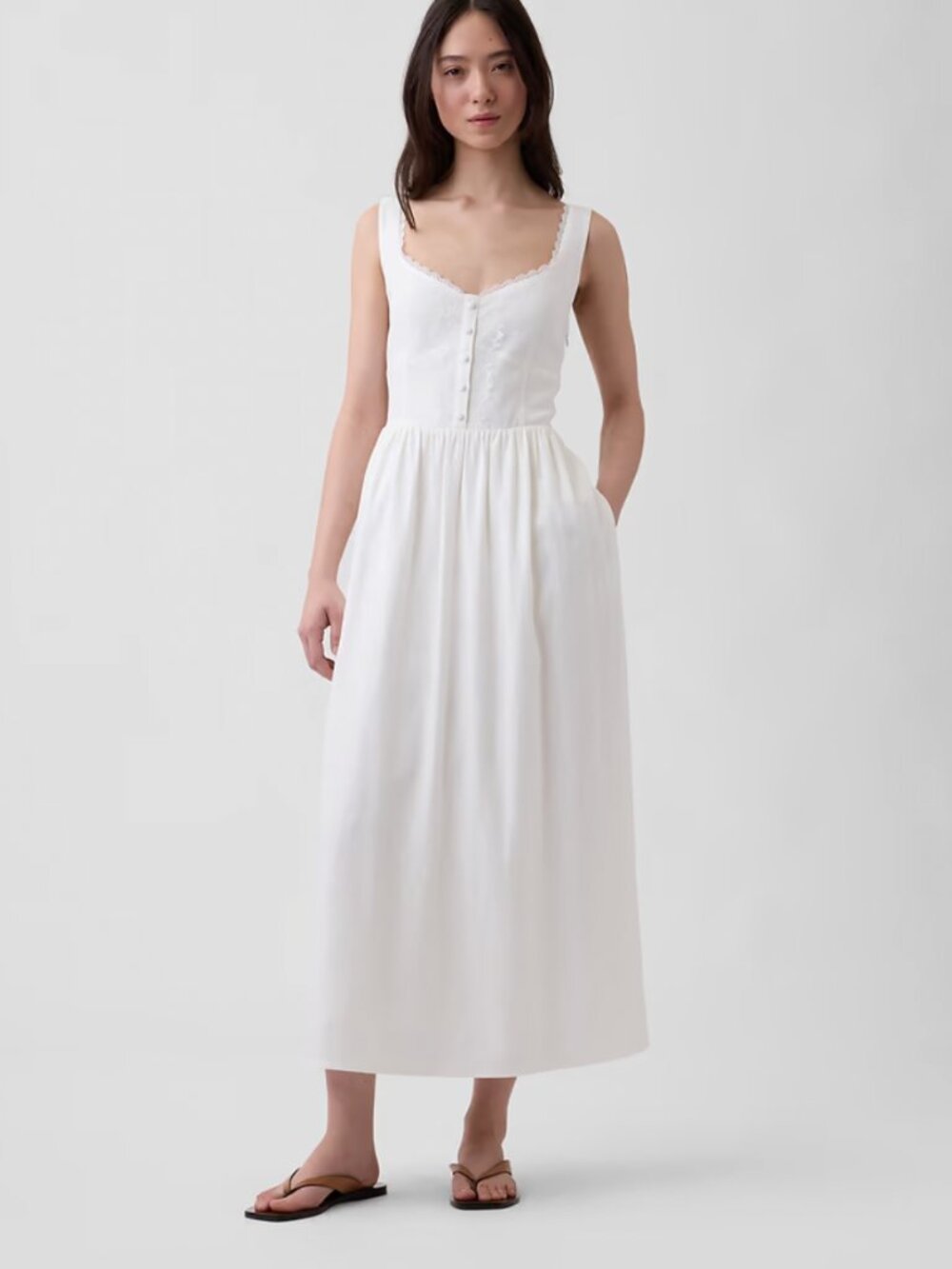 Gap Linen-Blend Lace-Inset Maxi Dress Medium